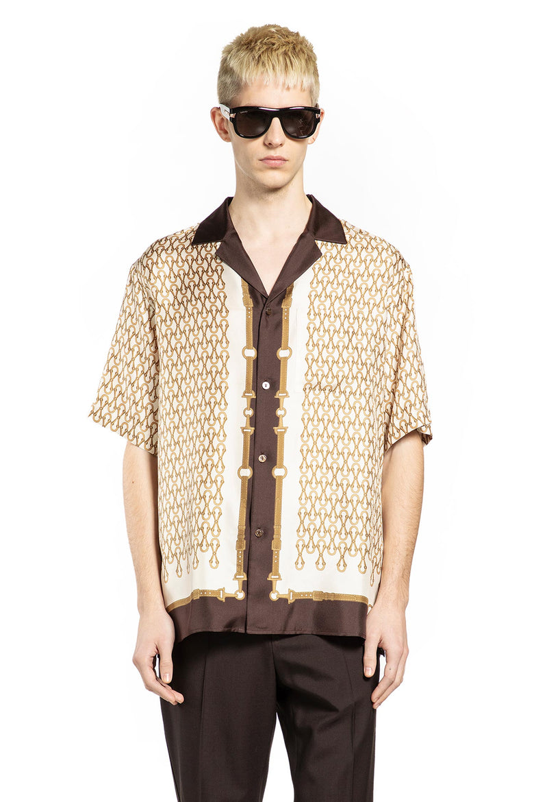 GUCCI Equestrian Silk Twill Bowling Shirt man